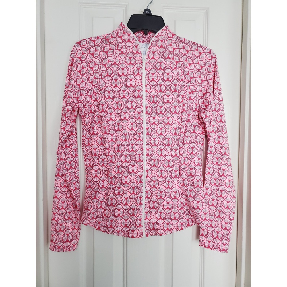 Sigrid Olsen Golf & Tennis Jacket Pink White Floral Geometric Full Zip XS - Picture 1 of 11